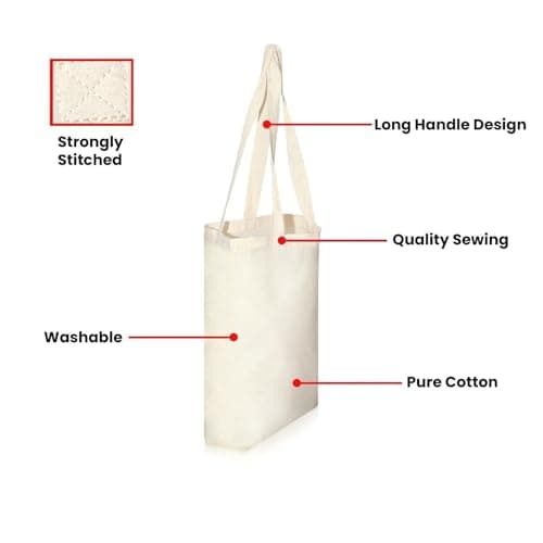 100% Cotton Canvas Reusable Shoulder Tote Bag Natural Colour with handle for Shopping Grocery Handbag Eco-Friendly Organic material decays and compost easily recyclable (Natural 20 Pack) — view 5