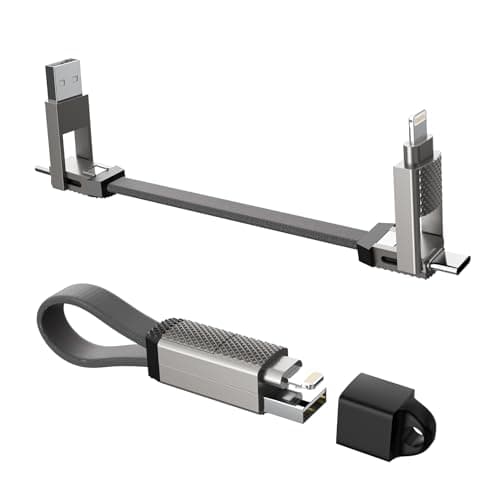 Keychain Charger 100W USB C Multi Charging Cable, 2-in-2 USB A+C to USB C+Lightning Fast Charger Cable, Travel Portable Magnetic Short Charging Cable for iPhone 17/16/15/14/13/12/iPad/MacBook/Samsung