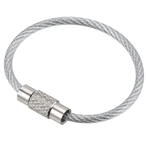 PATIKIL 3.5 Inch Length Wire Keychain Cable, 5 Pack Stainless Steel Key Ring Loop, Silver