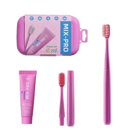 Vonmerie Travel Toothbrush kit & Toothpaste Portable Set, Compact Dental Care Kit,Travel & Business Trip (Pink)