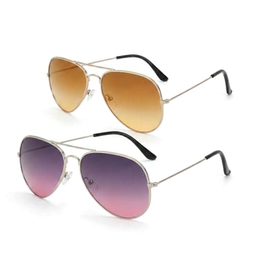 Snugcore 2Pcs Pilot Style Sunglasses for Men and Women, Classic Metal Frame Sun Glasses, UV Protection Sunglasses for Driving Outdoor Sports Travel and Daily Wear