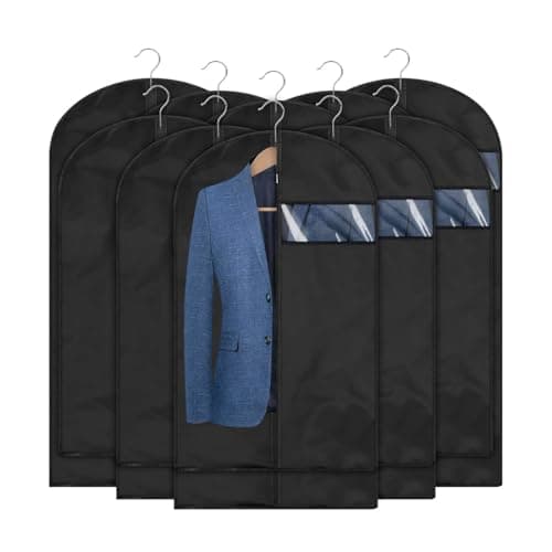XIANTIAN Clothes Protector Bags Dustproof Clothes Covers Moth Proof Coat Covers with Zip， (Set of 5) Foldable Washable Clear Lightweight Garment Bags (black, 60x150) — view 3