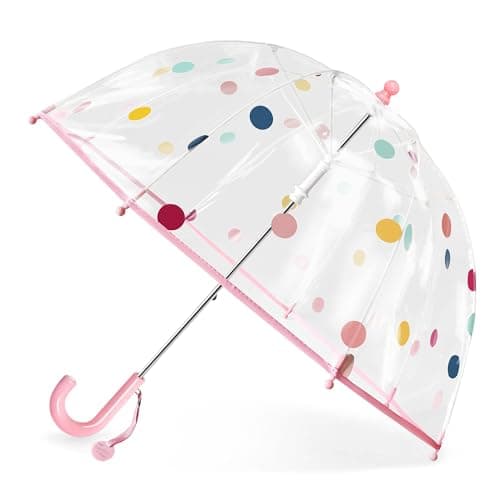 Kids Bubble Umbrella - Transparent Dome Canopy for Children's Safety | Windproof & Auto-Open Design | Toddler Umbrella for Girls & Boys (Pink Dots)