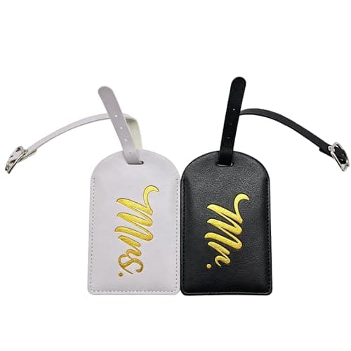 Mr and Mrs Luggage Tags, 2 PCS Couple Luggage Tags for Honeymoon Travel, Bridal Shower Gifts, Wedding Travel Accessories, Elegant Romantic Suitcase Tags