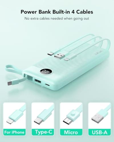 VRURC 10000mAh Power Bank With Built-in 4 Cables, Slim Portable Charger — view 2