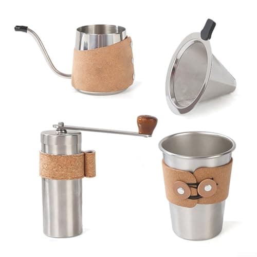 Coffee Making Set with Stainless Steel Pot Cup and Cork Grinder for Home for barista Brewing(stainless steel cup)