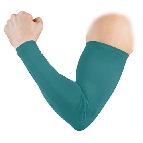 WELLDAY Plain Dark Teal Green Solid Color Arm Sleeves for Men or Women - Tattoo Cover Up, UV Sun Protection Cooling Sport Compression Sleeve for Basketball Football Golf — view 2