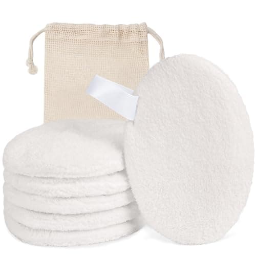 LOPHE Reusable Makeup Remover Pads, 6 Pack Ultra-Soft Coral Fleece Facial Cleansing Pads with Hanging Loop & Travel Bag, Gentle Washable Hypoallergenic Face Pads for All Skin Types (White)