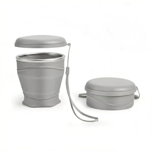 Satiskid 180ML Collapsible Silicone Travel Cup with Dustproof Lid, Reusable Foldable Water Cup, BPA-Free Camping Cup for Hot & Cold Drinks (Grey)