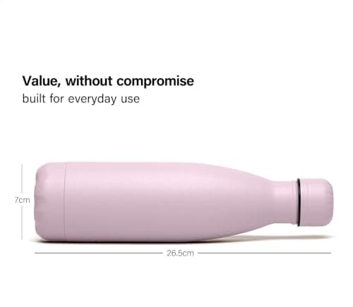 ANGVOOL Insulated Water Bottle, Stainless Steel Metal Thermal Flask for Hot and Cold Drinks, Leak Proof BPA Free Drinking Bottles for Kids or Adults (Light Pink, 500ml) — view 3