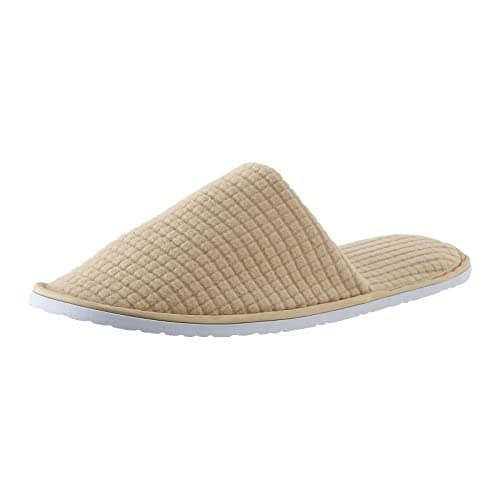 Disposable Slippers for Men and Women, Coral Velvet with Anti-Skid TPR Sole, Soft Non-Slip Indoor Footwear for Hotel Guest, Home Stay, Travel, Spa, One Size Fits Most Adults (Khaki, 6.5)