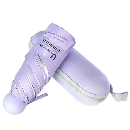 BAODINI Travel Mini Umbrella for Purse With Case-Small Compact UV Umbrella Protection Sun-Lightweight Tiny Pocket Umbrella UPF 50+ for Women Girls Men