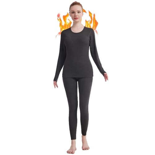 Fomolom Thermal Underwear Women Long Johns Womens Thermal Underwear Sets Solid Ultra Soft Base Layer Gifts with Box (Greystone, Large)