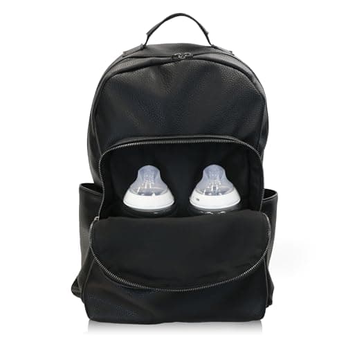 My Babiie Backpack Pro Changing Bag - 2 Insulated Bottle Holders, Portable Changing Mat, Stroller Clips, Baby Travel Bag, Nappy Back Pack, Vegan Leather - Black & Gunmetal — view 3