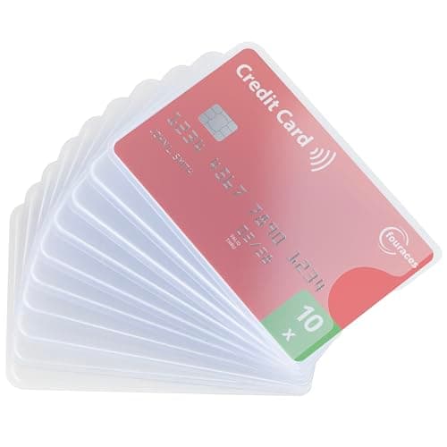 fouraces Credit Card Sleeves Clear - 10 Pack - Sturdy Transparent Plastic Sleeve - Protector, Debit Card Holder, for Bank Cards