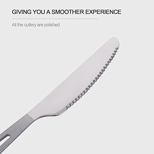 iBasingo 18.5cm Titanium Dinner Knife Ultralight Cutlery Travel Backpacking Hiking Camping Portable Tableware Indoor Outdoor Durable Flatware Ti1043T — view 3