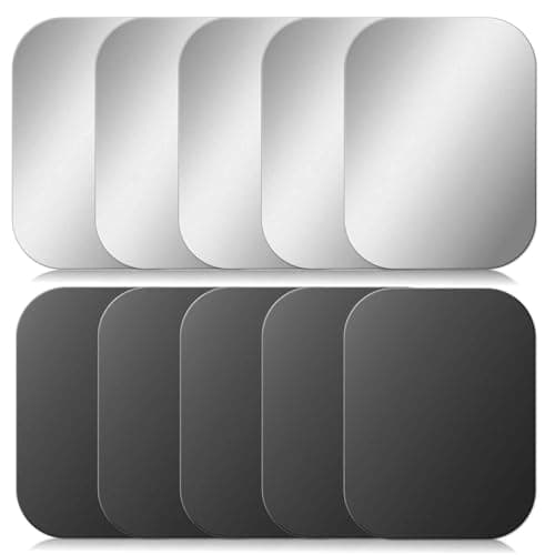 Bewudy Pack of 10 Metal Self-Adhesive Plates, 40 mm Plate, Thin Stainless Steel, Black and Silver Compatible with Magnet Car Mobile Phone Holder