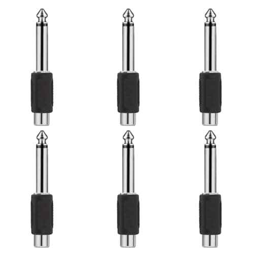 Kjzeex 6 Pack 6.35mm Male Mono Jack Plug to RCA Female, Phono Socket