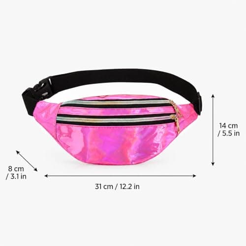 Fashion Metallic Bum Bag,Holographic Waist BagFanny Double Zipper Belt Bag Festival Rave Bumbags Waterproof Hip Pouch for Women Ladies Girls Travel Party Festival Sports Outdoor (Pink) — view 5