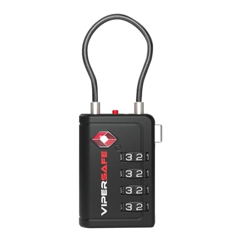 Vipersafe New TSA008, TSA Approved Luggage Lock with Open Alert Indicator – 4-Digit Travel Lock for Luggages, Bags & Backpacks – Heavy Duty Flexible Cable Padlock (Black, 1-Pack)