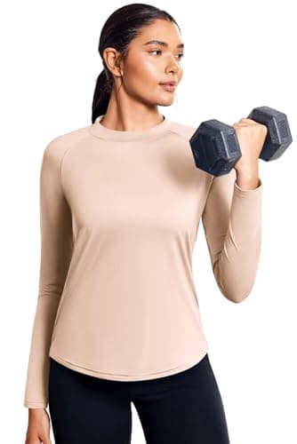 PINSPARK Women's Gym Shirts Long Sleeve Sports T-Shirt Thermal Beige L — view 5