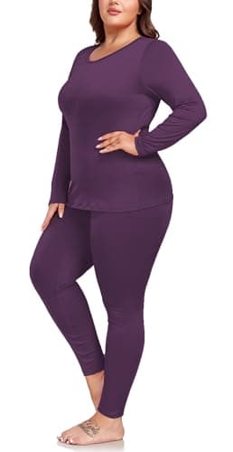 ForHailey Plus Size Thermal Underwear for Women Long Sleeve Fleece Lined Base Layer Top and Bottom Sets, Purple, XXXL — view 4