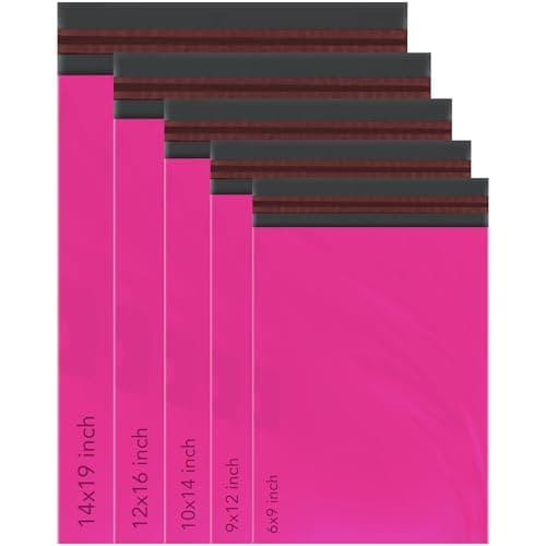 50 Mixed Hot Pink Parcel Bags, Postage Bags, Mailing Bags 5 Sizes 10 Each Poly Postal Bags Self Seal iSOUL Small to Large Mailing Bags Packaging Assorted Mailers Posting Shipping Post Bags