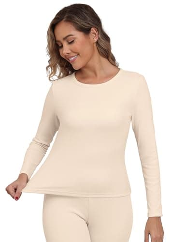 IWOLLENCE Thermal Long Sleeve Top Women (Beige, M)