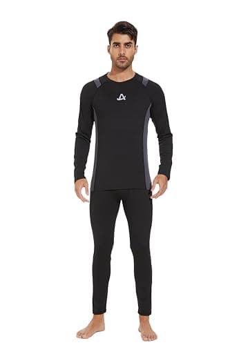 AMZSPORT Mens Thermal Base Layer Set Warm Fleece Lined Winter Underwear Breathable Long Johns Compression Long Sleeve Top & Bottom Black S — view 2