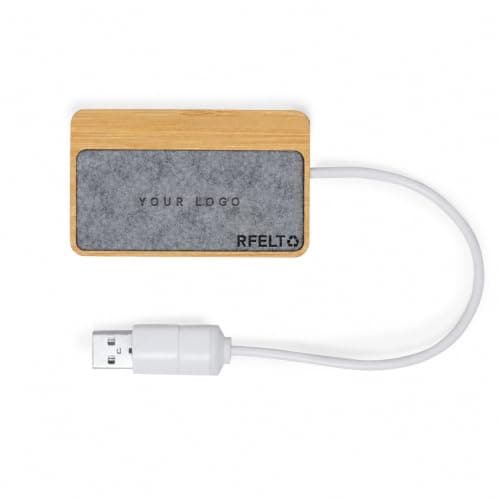 Sawfish Personalised USB Hub Barney Bamboo USB Hub with RPET Felt – USB 2.0 Hub with 1 USB-C Port & 2 USB-A Ports – Dual USB-A/USB-C Input
