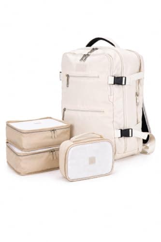 ATX Luggage 40x20x25cm Ryanair Cabin Backpack, Airline Approved Underseat Travel Bag, Lightweight Carry On with Packing Cubes Set | Beige
