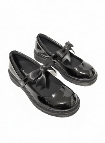 Girls Black Mary Jane School Shoes with Bow On Strap - Comfortable Anti-Slip Back to School Uniform Shoes, 6 UK — view 2