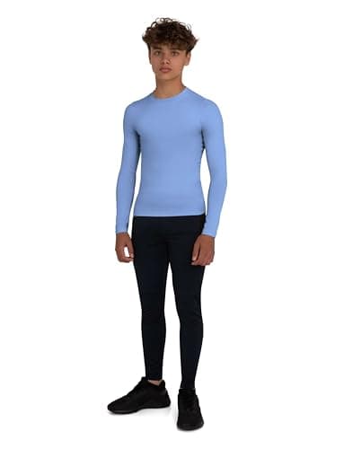 PowerLayer Kids Base Layer Long Sleeve Compression Shirt. Lightweight and Moisture Wicking Thermal Top for Football, Rugby, Soccer and Gym for Boys - Ice Blue, 12-14 Years — view 2