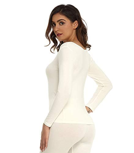 Mcilia Women's Ultrathin Modal Round Neck Long Sleeve Thermal Top/Shirt Off-White Medium (UK Size 12 14) — view 2