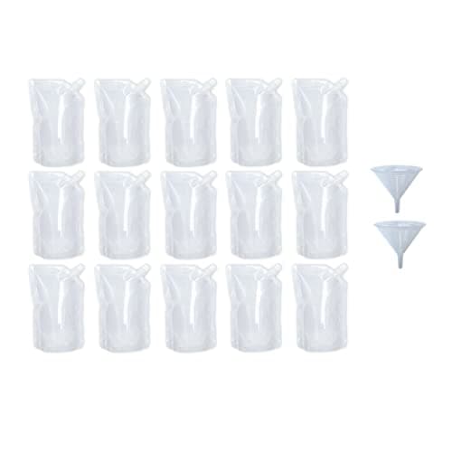 Yukiyi 15pcs 500ml Refillable Drink Pouches for Festivals Clear Travel Plastic Drinks Flasks Cruise Kit Reusable Alcohol Liquor Juice Bags Drink Container Party Halloween Cold Beverage (15pcs 500ml)