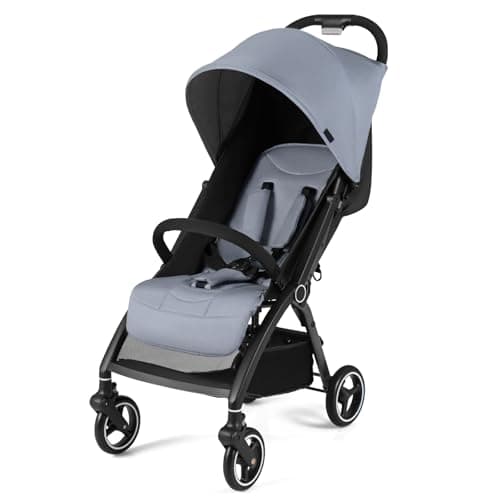 COSTWAY Baby Pushchair, One Hand Foldable Toddler Stroller with Adjustable Backrest & Canopy, 5-Point Harness, Storage Basket, Lightweight Travel Pram for Infants 0-36 Months (Light Grey)
