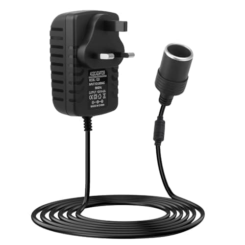 Car Power Inverters 240V 2A AC Mains to 12V DC, Car Plug Adapter Voltage Converter Socket AC to DC Household Cigarette Lighter Adapter to UK Plug for MP3 Fan Dash Cams (Maximum Power 24W-Black)