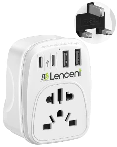 LENCENT World To UK Plug Adapter with 2 USB-C & 2 USB-A Ports, 13A Fuse