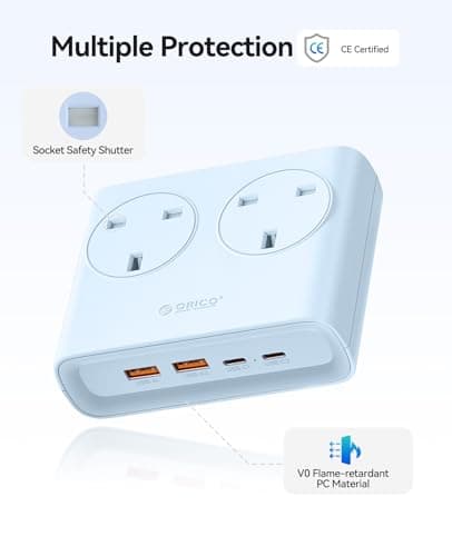 ORICO PD 25W Extension Lead with USB Slots with 2 USB C and 2 USB A Blue — view 5