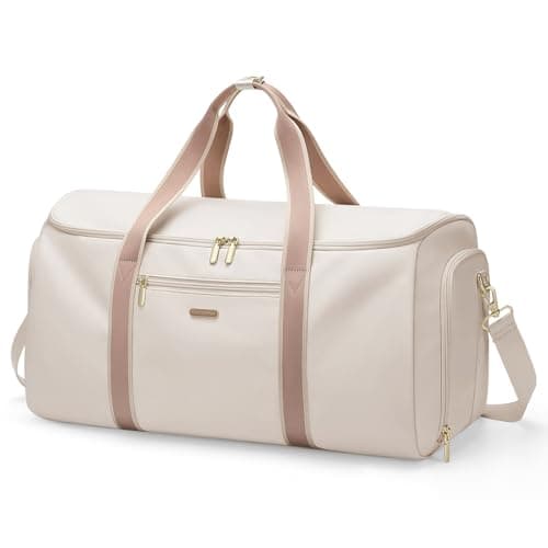 Garment Bags for Travel 2 in 1 Convertible Suit Travel Duffel Bag for Women, Carry On Weekend Overnight Bag with Shoulder Strap and Shoes Compartment for Weekend Trip and Business Trips (Creamy-White)