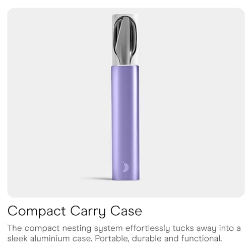 Chilly's Cutlery - Portable Cutlery, Stainless Steel Utensils with Aluminium Travel Case, Reusable Knife, Fork, Spoon, & Straw, Dishwasher Safe - for Travel and Camping - Lavender — view 3