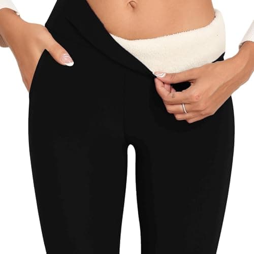 Thermal Leggings Women with Pockets High Waist Fleece Lined Tights Sport Black Leggings Warm Winter Fur Yoga Pants Tummy Control Trousers Soft Stretchy Tights Workout Gym Outdoor Running Skiing — view 5
