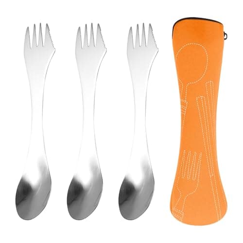 3 pcs 3-in-1 Utility Spork,Multipurpose Utility Spork 3-in-1 Camping Spoon Fork Knife Combo,Camping Sporktravel Fork,Sporks Stainless Steel,for Travel, Outdoor Activities(7.17x1.38inch)