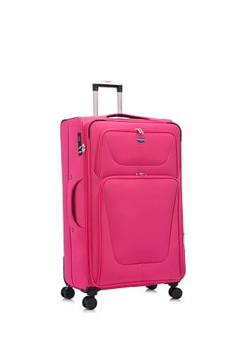 Aerostar Extra Large 32” Lightweight Softshell Expandable Suitcase, Integrated Combination Lock, 4 Wheels Check in Luggage for 30kg (Coral Pink, 162 litres)