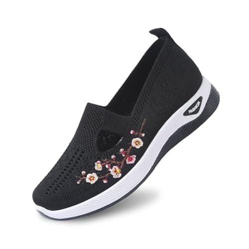 Orthopaedic Shoes Women's Barefoot Shoes Women's Wide H Lightweight Walking Shoes Mesh Breathable Summer Shoes Slip On Trainers Sports Shoes Outdoor Comfortable Trainers, black, 8.5 UK