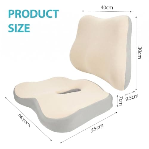 Seat Cushion and Lumbar Support - Memory Foam Chair Cushion and Back Support for Tailbone & Back Pain Relief Ergonomic Coccyx Cushion for Home Office & Wheelchair Car Seat Cushions for Driving, Beige — view 2