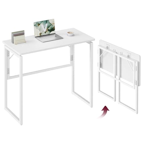 VASAGLE Folding Desk, Foldable Computer Desk, One-Piece Desktop Top, Rounded Edges, Small Home Office Writing Table for Bedroom, Balcony, Camping, Easy Assembly, 80 x 40 cm, Snow White LWD151WF01