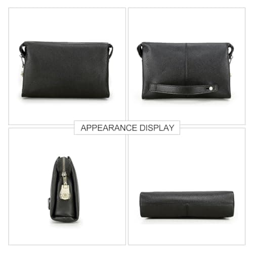 CONTACTS Leather Clutch with Combination Lock Men's Genuine Leather Phone Holder Zip Coin Key Travel Accessories Organizers Wallet Purse Anti-Thief Handbag Black — view 5