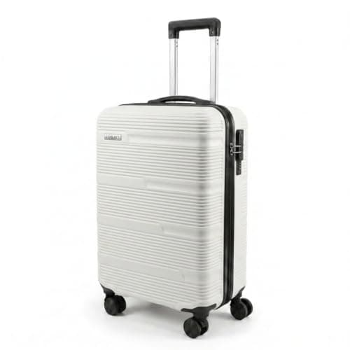 Cabin Suitcase 55x40x20cm – Lightweight Hard Shell Cabin Luggage with 4 Double Spinner Wheels, Telescopic Handle & Organised Interior – Small Cabin Size Carry On Travel Suitcase (White)