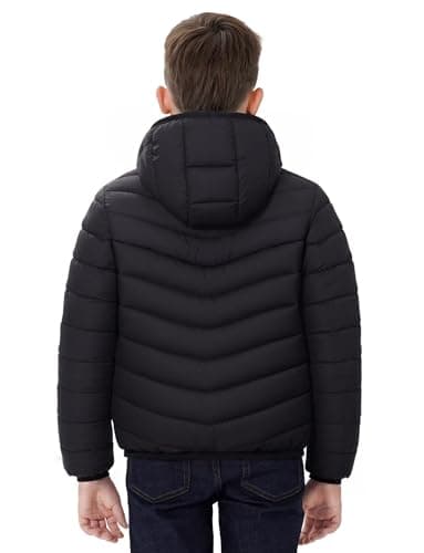 SEAUR Hooded Puffer Jacket Kids Warm Padded Coat Winter Jacket with Two Side Pockets Boys Fleece Lined Coat Black 13-14 Years — view 2